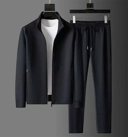 Men's textured tracksuit set with zip jacket