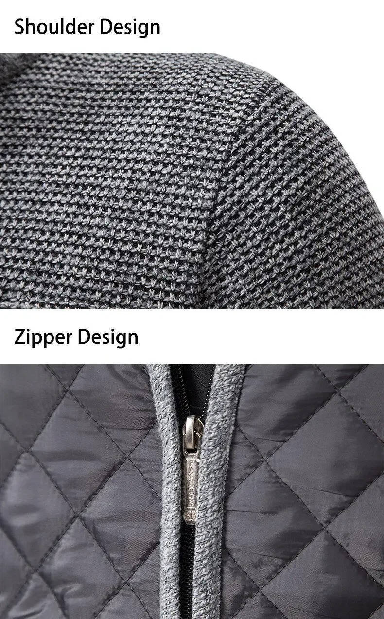 Sweater jacket for men with quilted hybrid panels