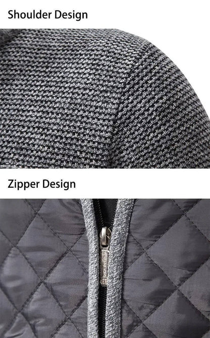 Sweater jacket for men with quilted hybrid panels