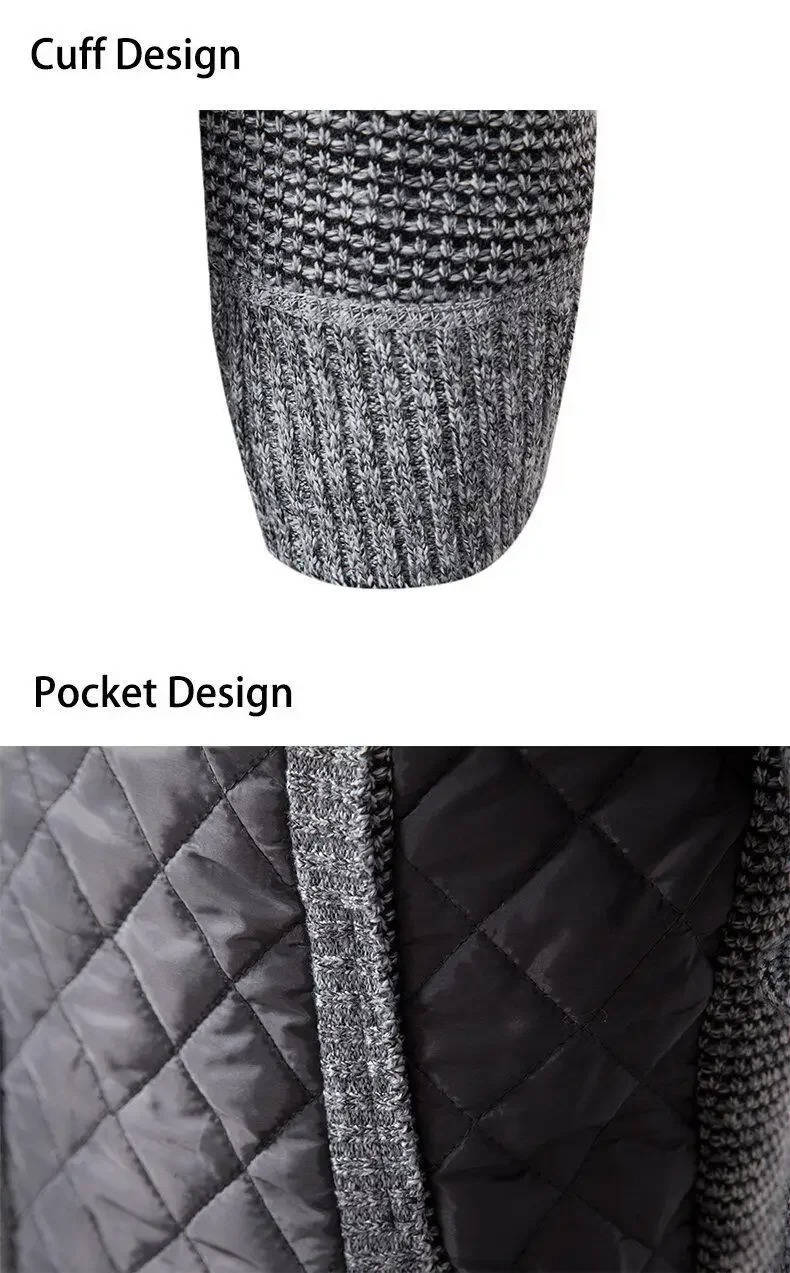 Sweater jacket for men with quilted hybrid panels
