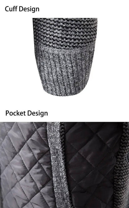 Sweater jacket for men with quilted hybrid panels