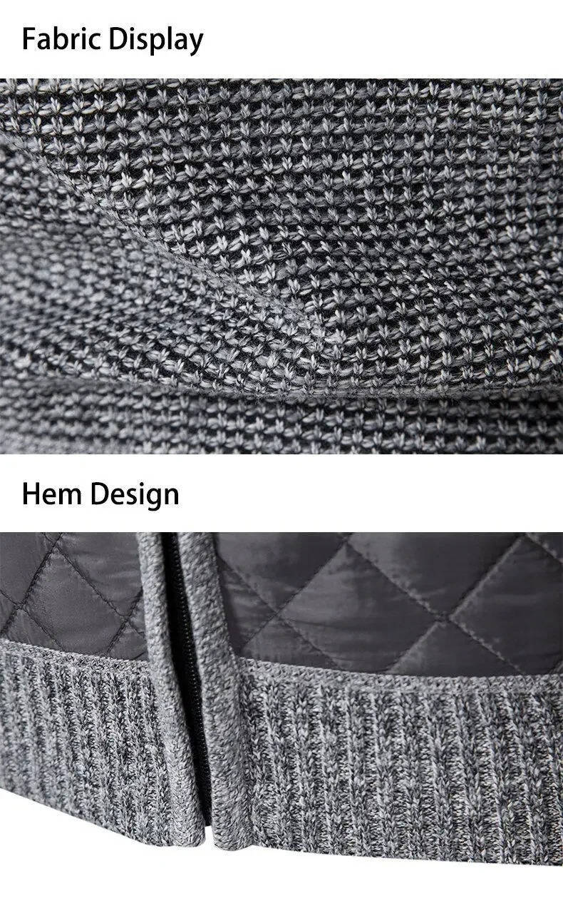 Sweater jacket for men with quilted hybrid panels