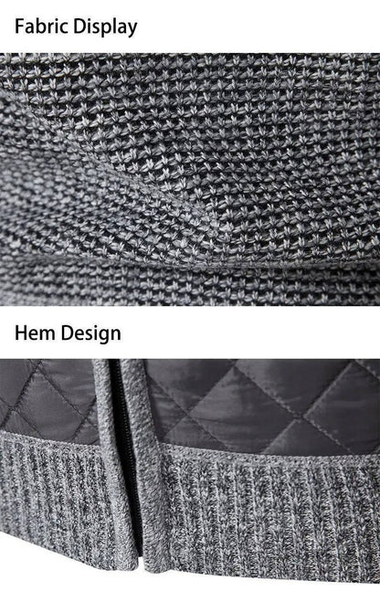 Sweater jacket for men with quilted hybrid panels