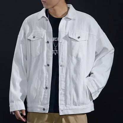 Men's denim jacket with buttoned chest pockets - white