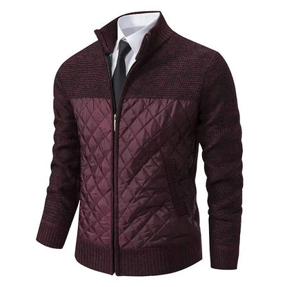 Sweater jacket for men with quilted hybrid panels