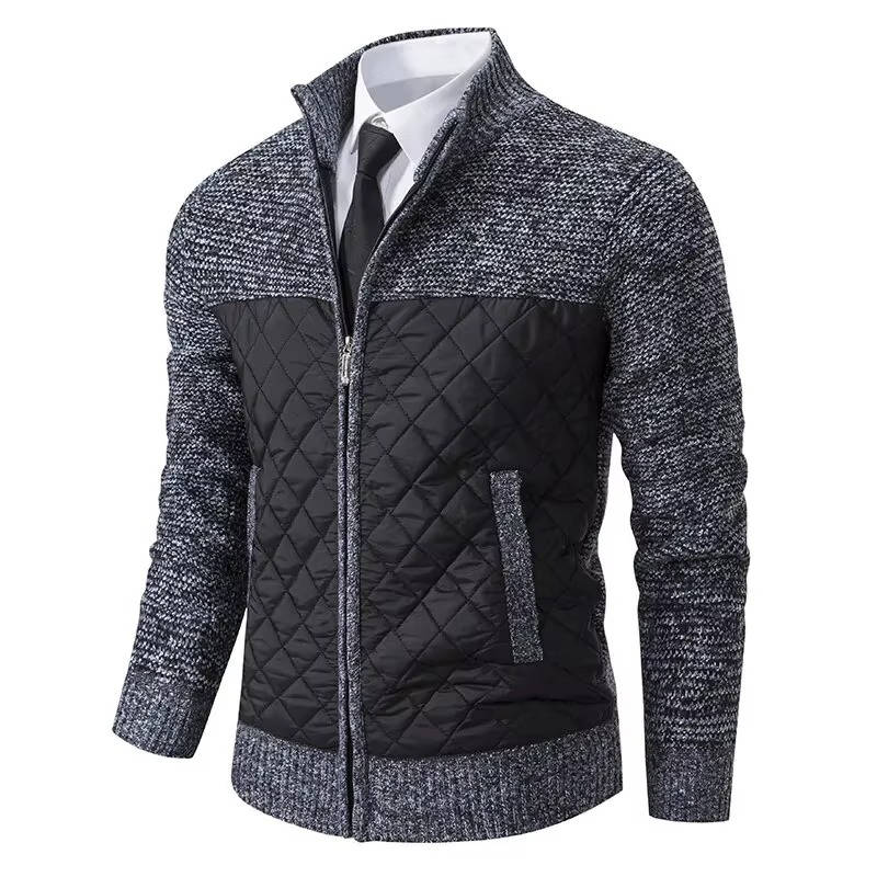 Sweater jacket for men with quilted hybrid panels