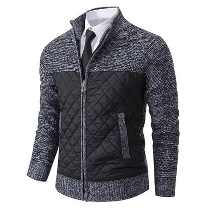 Sweater jacket for men with quilted hybrid panels