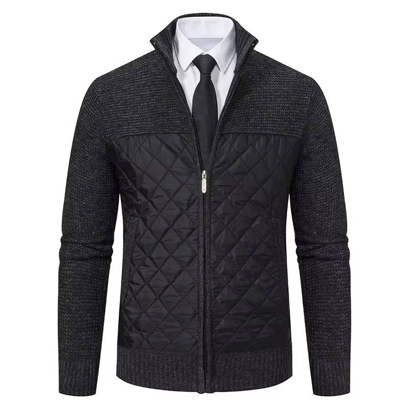 Sweater jacket for men with quilted hybrid panels