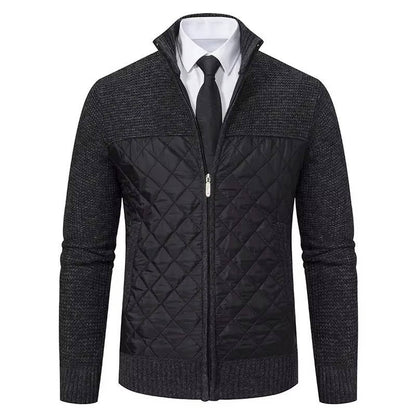 Sweater jacket for men with quilted hybrid panels
