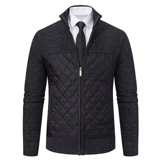 Sweater jacket for men with quilted hybrid panels