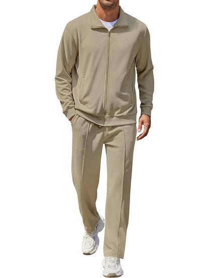 Men's two piece tracksuit with full zip jacket - khaki