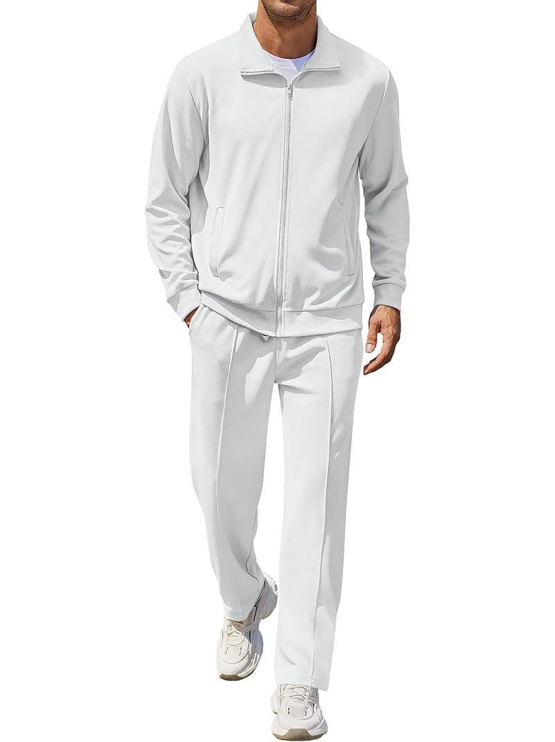 Men's two piece tracksuit with full zip jacket - white