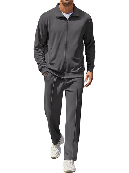 Men's two piece tracksuit with full zip jacket - dark grey