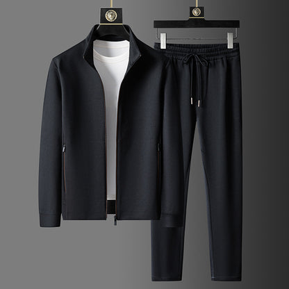 Men's textured tracksuit set with zip jacket - black