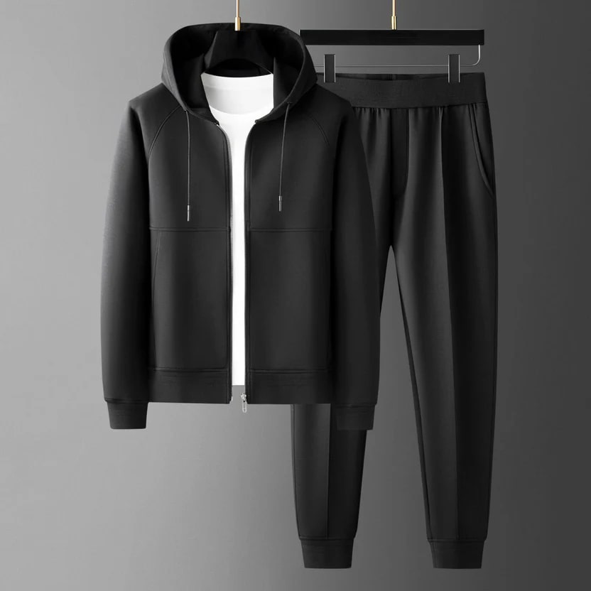 Men's hooded tailored stretch jacket with zip front