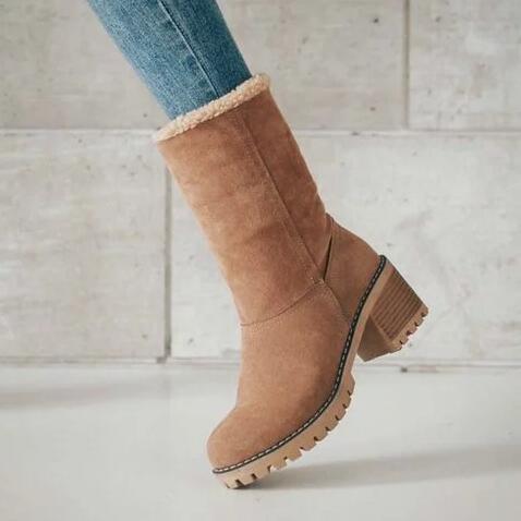 Women's mid-calf snow boots with round toe