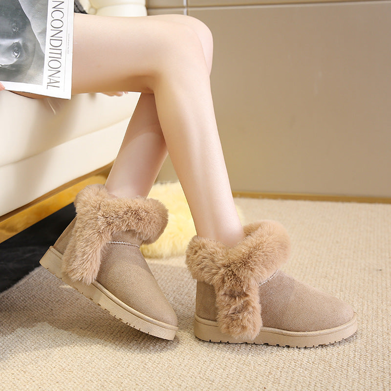 Black slip-on women's winter ankle boots with round toe