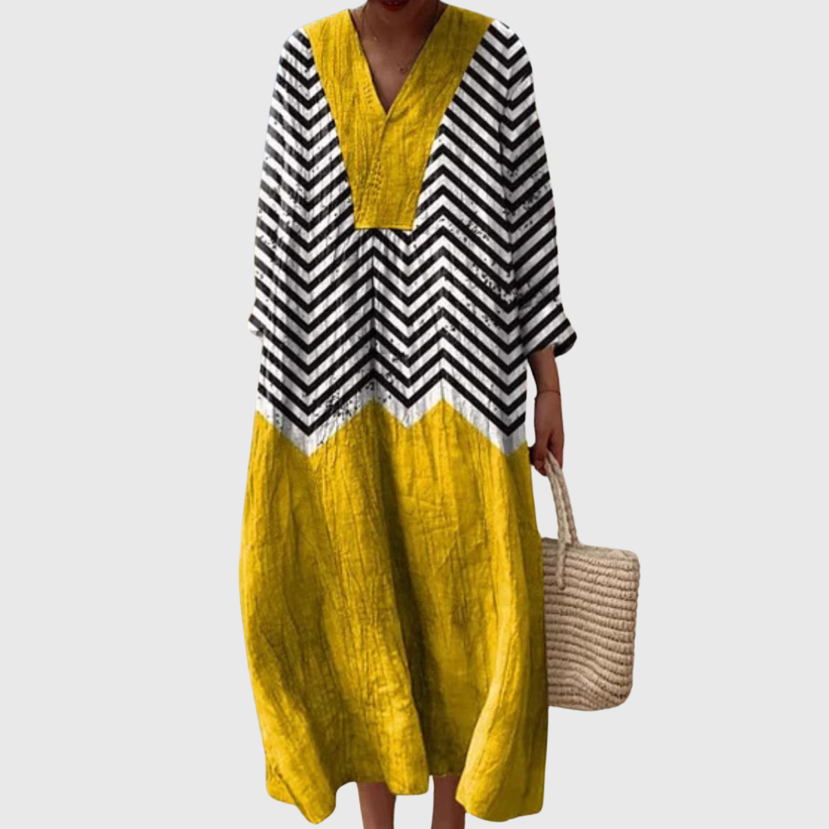 Elaraine | Chevron Contrast Relaxed Midi Dress