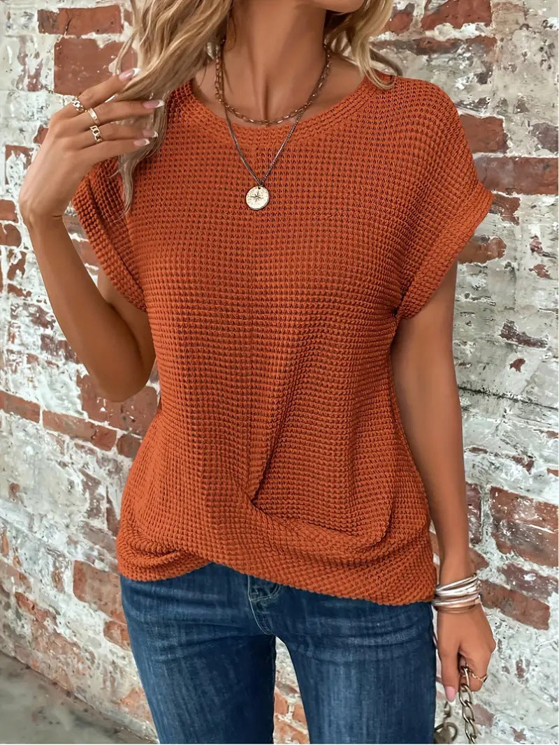 Ember | Women's Casual Cotton-Blend Waffle Knit Short Sleeve Top