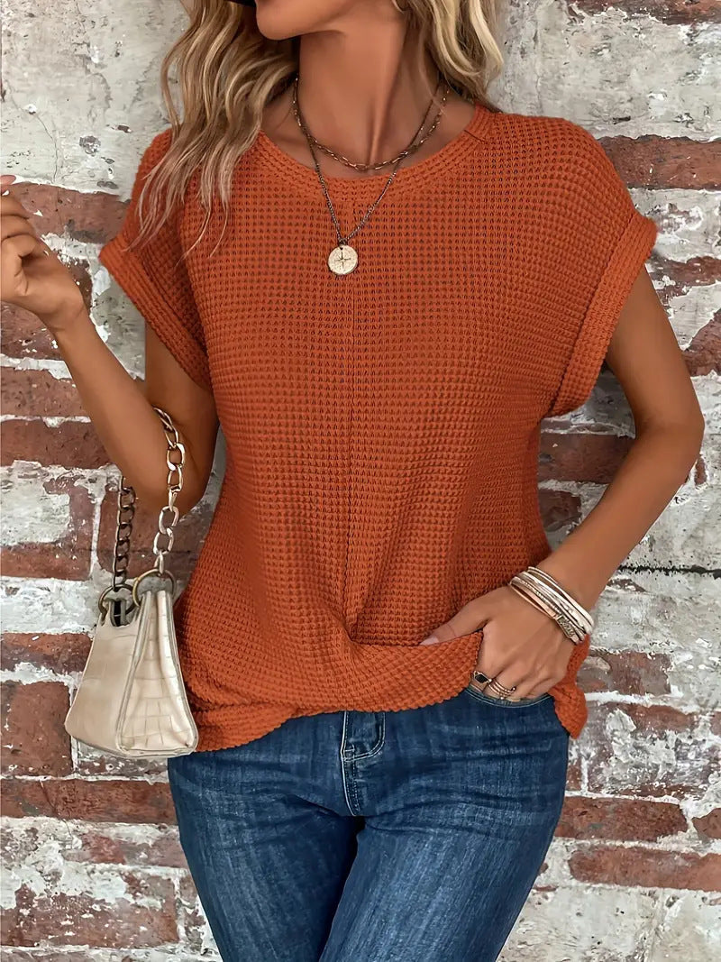Ember | Women's Casual Cotton-Blend Waffle Knit Short Sleeve Top