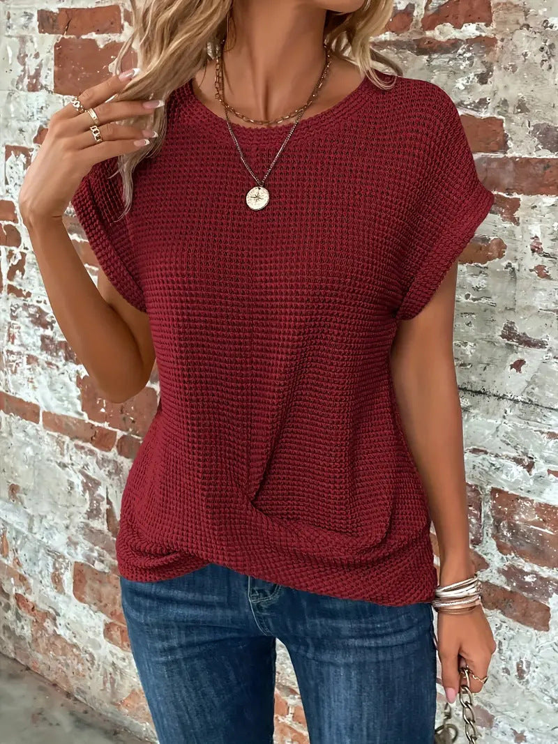 Ember | Women's Casual Cotton-Blend Waffle Knit Short Sleeve Top