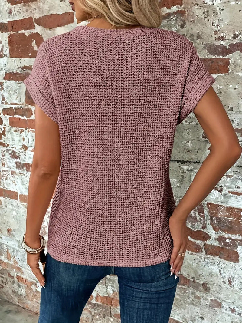 Ember | Women's Casual Cotton-Blend Waffle Knit Short Sleeve Top