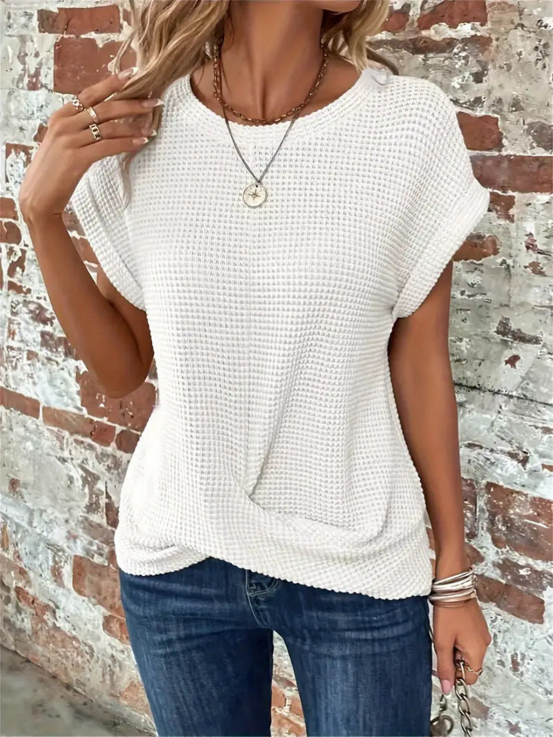 Ember | Women's Casual Cotton-Blend Waffle Knit Short Sleeve Top