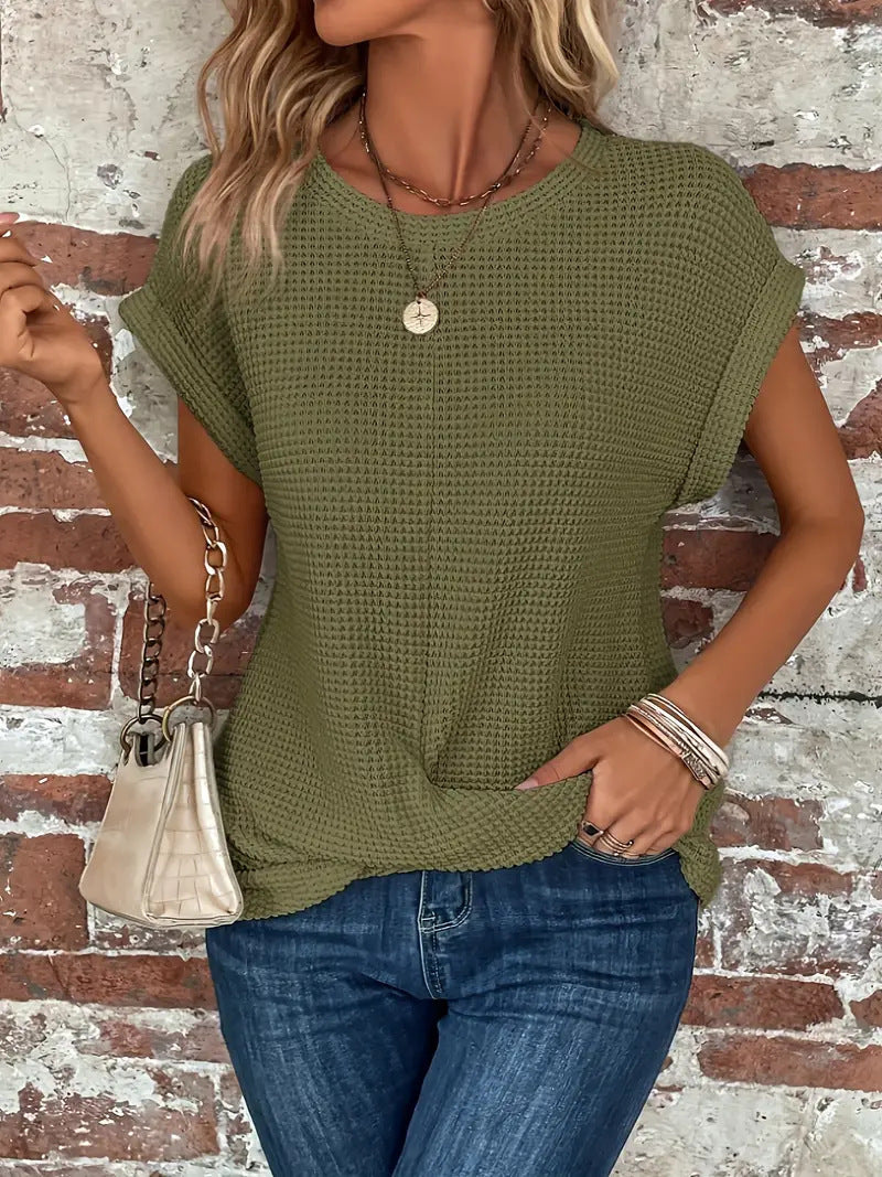 Ember | Women's Casual Cotton-Blend Waffle Knit Short Sleeve Top