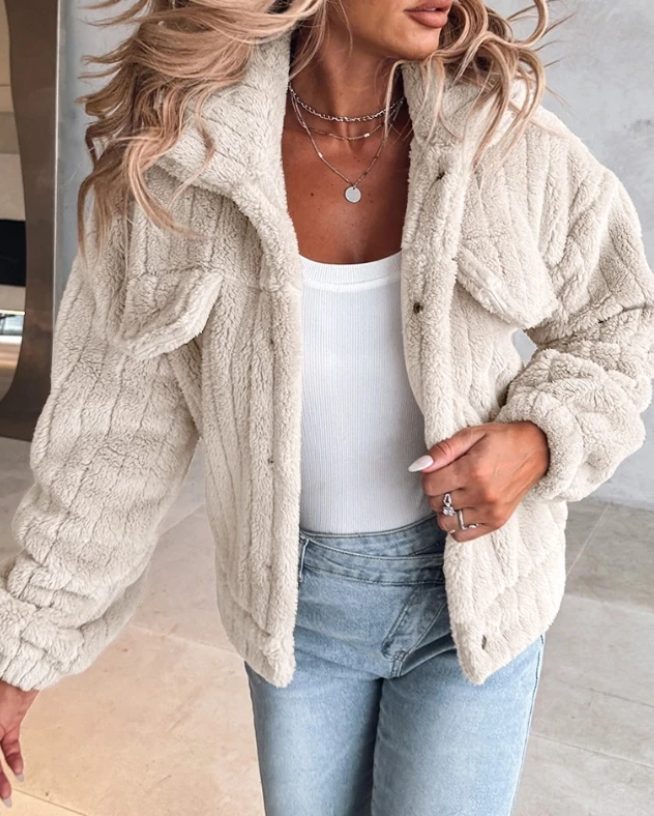 Zinnia - Notch-Collar Oversized Textured Jacket