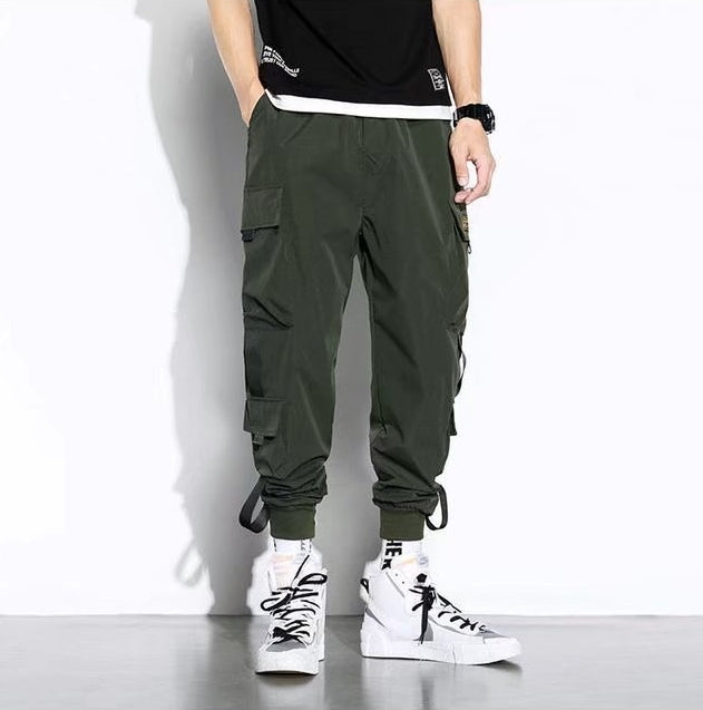 Men's oversized cargo pants with wide leg - green