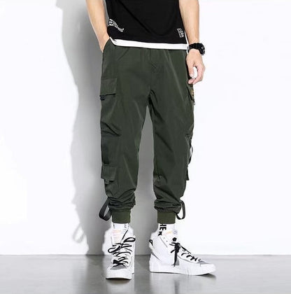 Men's oversized cargo pants with wide leg - green