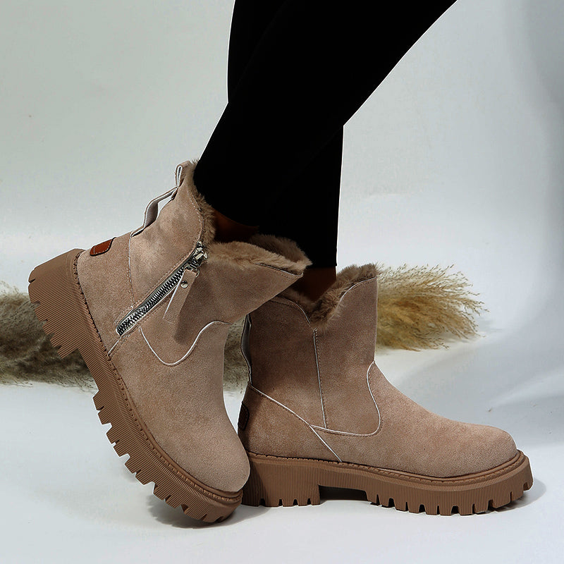 Women's plush snow boots with side zip