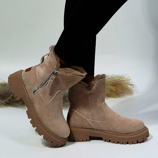 Women's plush snow boots with side zip