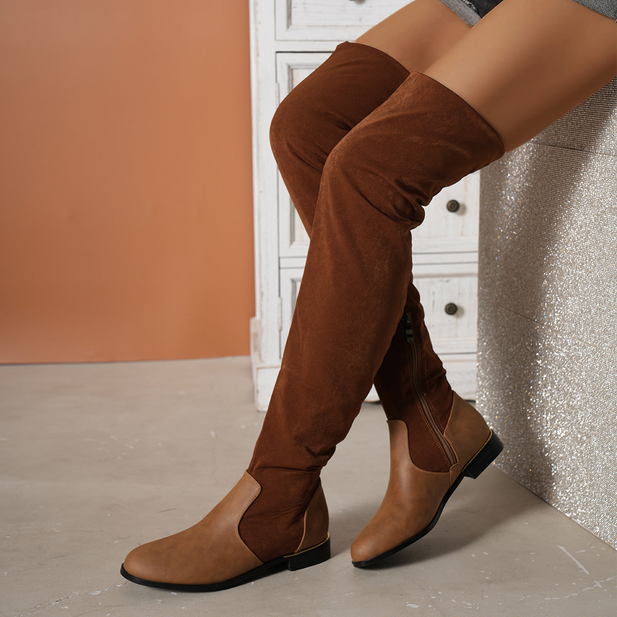 Women's over the knee suede boots with side zipper