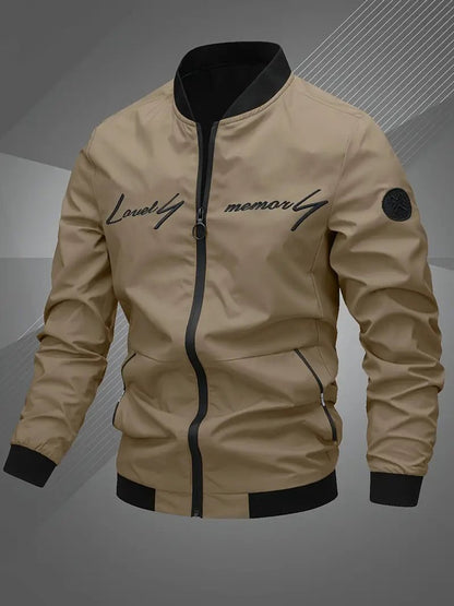 Athletic bomber jacket for men with stand collar - khaki