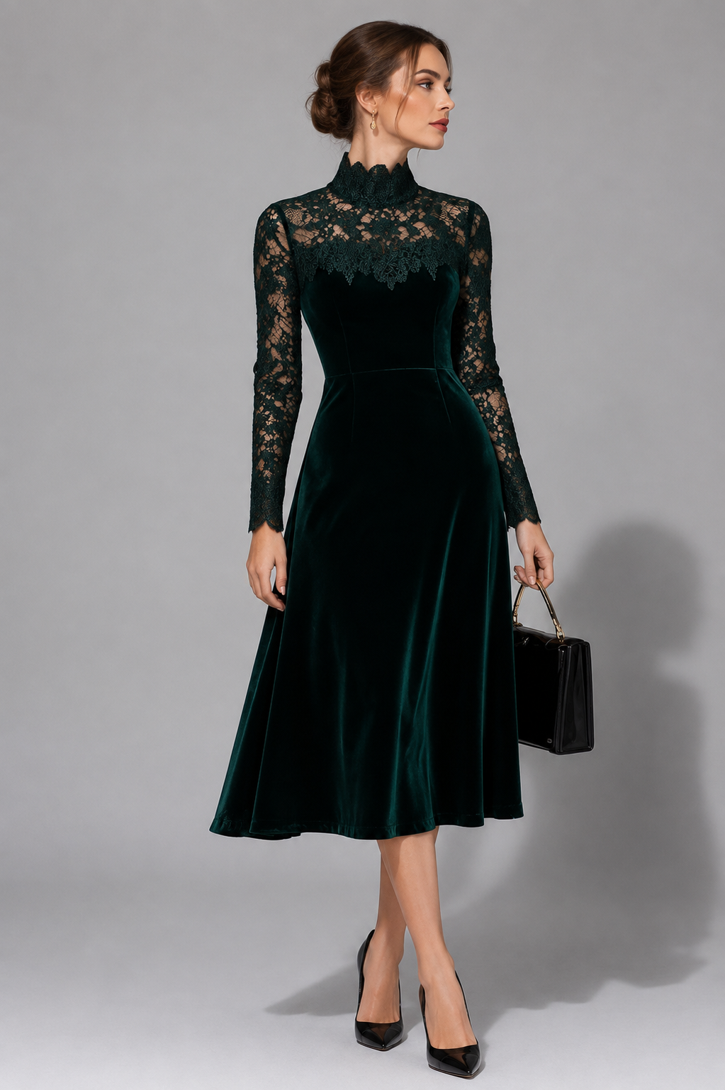 Seraphine - Lace Turtleneck Wedding Guest Midi Dress
