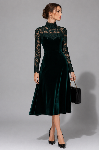 Seraphine - Lace Turtleneck Wedding Guest Midi Dress