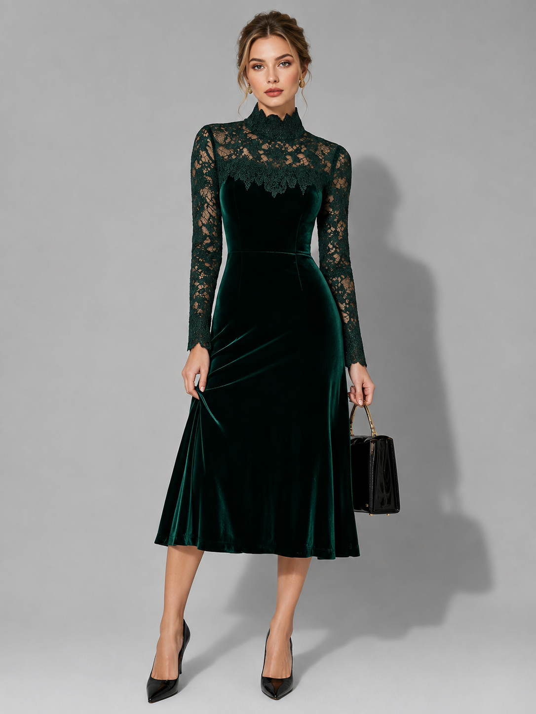 Seraphine - Lace Turtleneck Wedding Guest Midi Dress