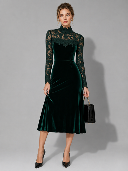 Seraphine - Lace Turtleneck Wedding Guest Midi Dress