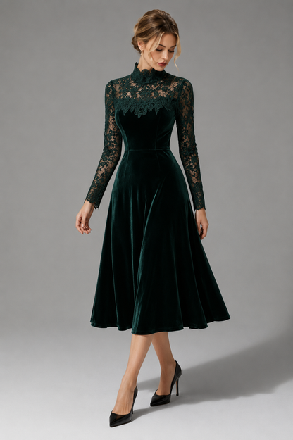 Seraphine - Lace Turtleneck Wedding Guest Midi Dress