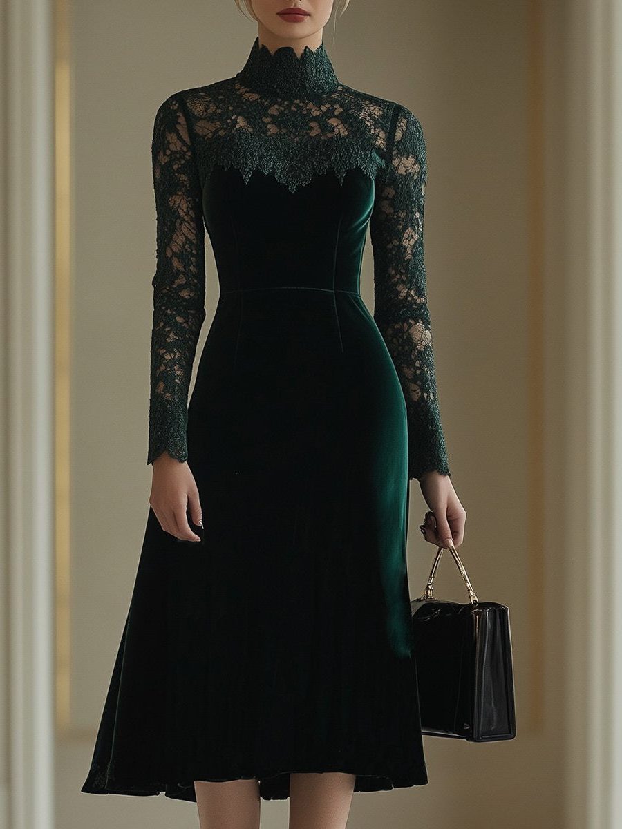 Seraphine - Lace Turtleneck Wedding Guest Midi Dress