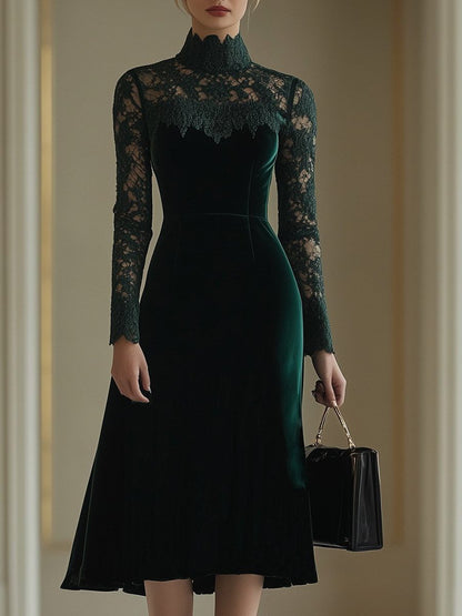 Seraphine - Lace Turtleneck Wedding Guest Midi Dress