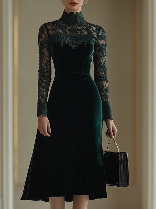 Seraphine - Lace Turtleneck Wedding Guest Midi Dress