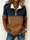 Ilinca | Quarter-Zip Hoodie with Geometric Print Band