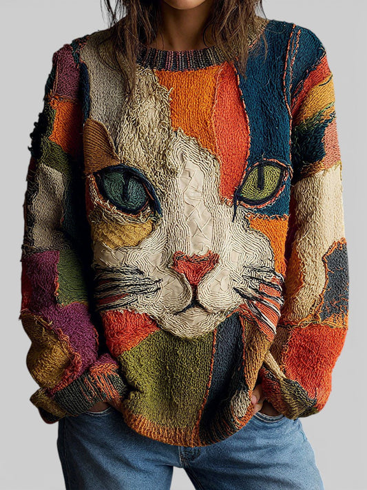 Cressida - Patchwork Crew Neck Novelty Sweater