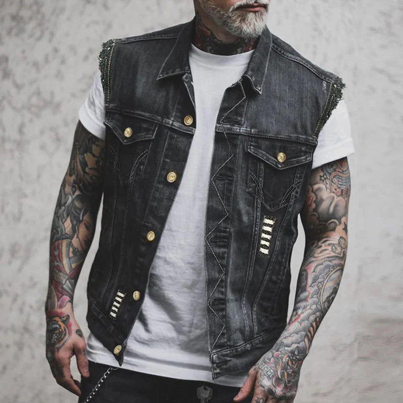 Harold - Denim Gilet with Distressed Finish