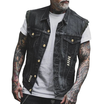 Harold - Denim Gilet with Distressed Finish