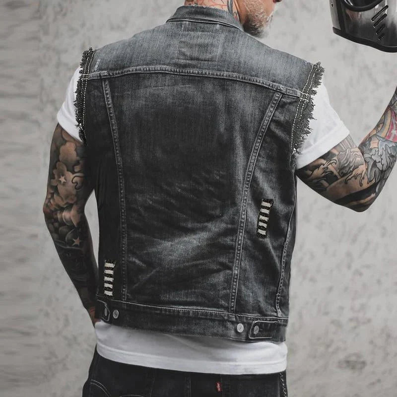 Harold - Denim Gilet with Distressed Finish