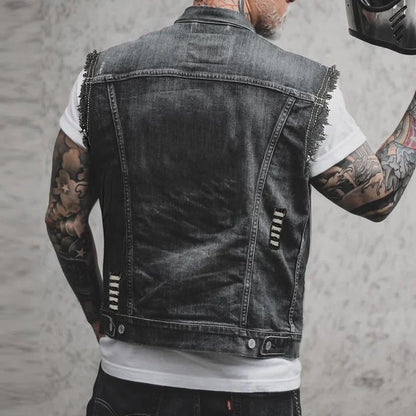 Harold - Denim Gilet with Distressed Finish