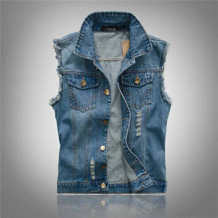 Harold - Denim Gilet with Distressed Finish